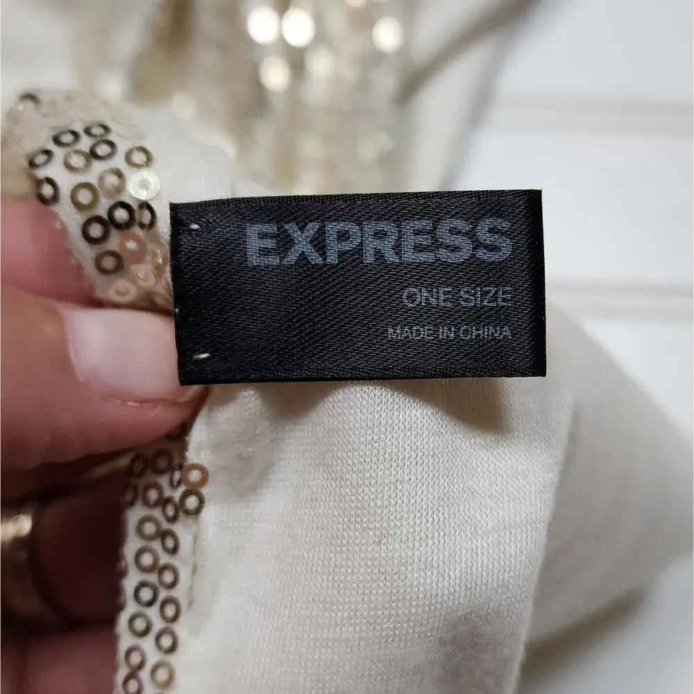 Express Women's Metallic Gold & Cream Sequin Infinity Neck Scarf  One Size